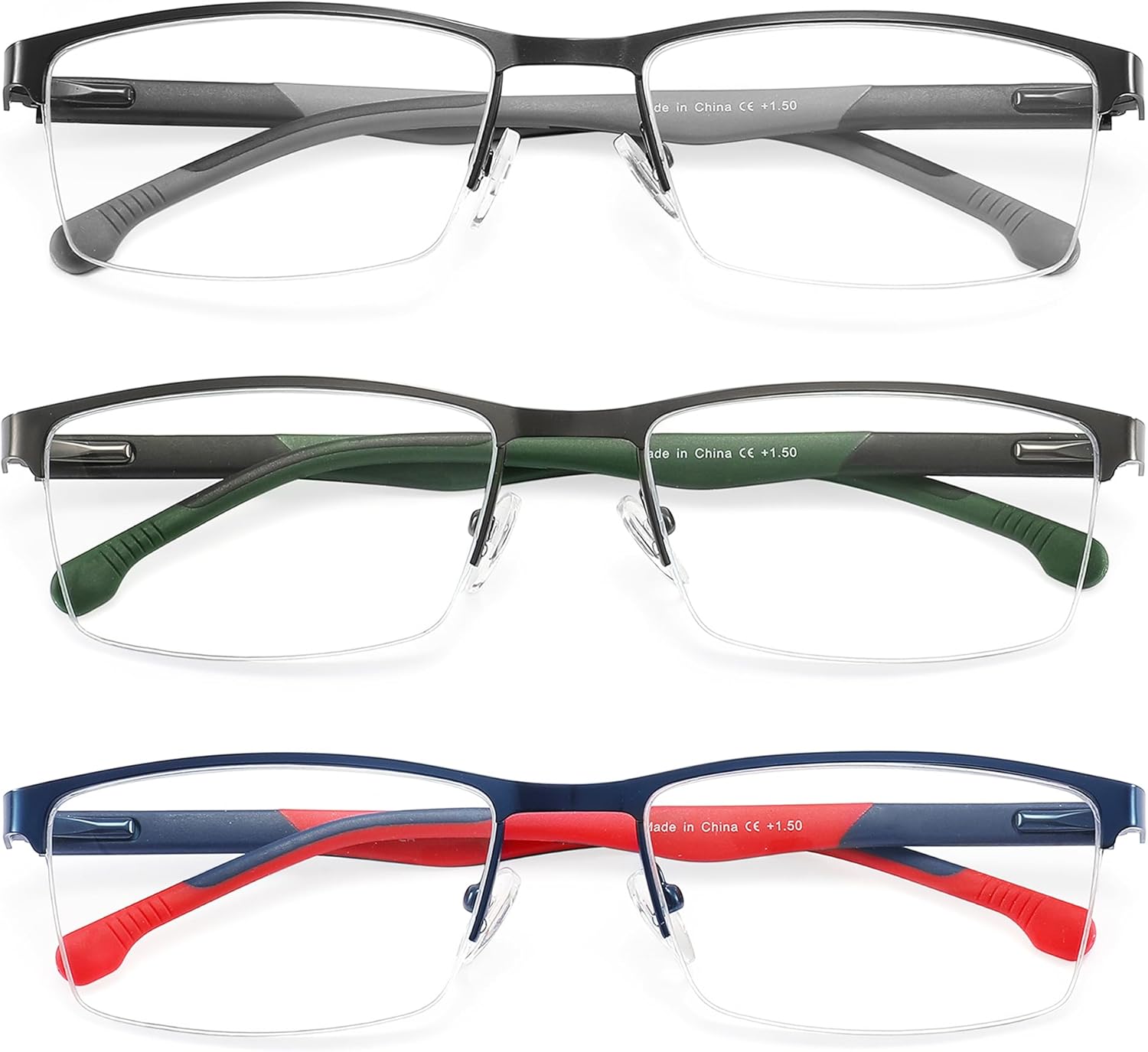 MODFANS 3 Paire de Lunettes de Lecture Anti Lumiere Bleue - Monture Rectangle en Metal +2.50 C123