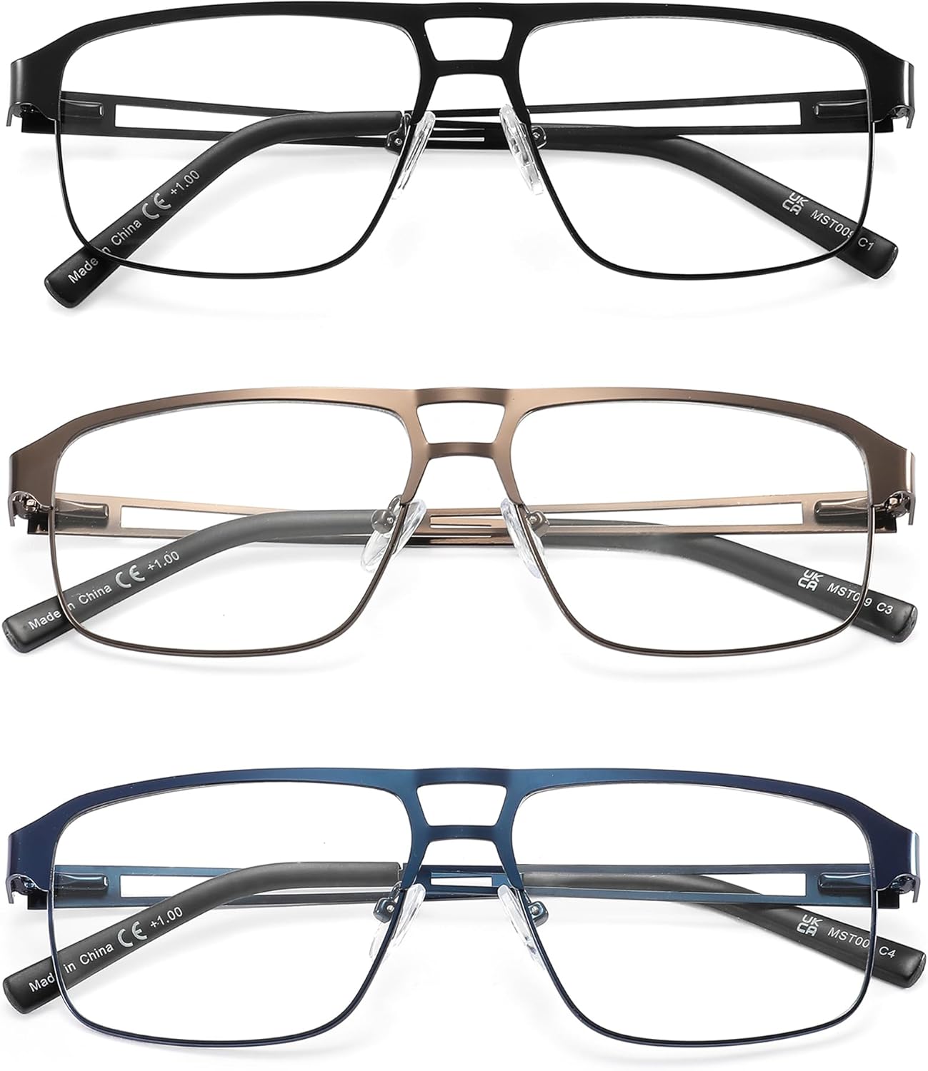 MODFANS 3 Paire de Lunettes de Lecture Anti Lumiere Bleue - Monture Rectangle en Metal +2.50 C134