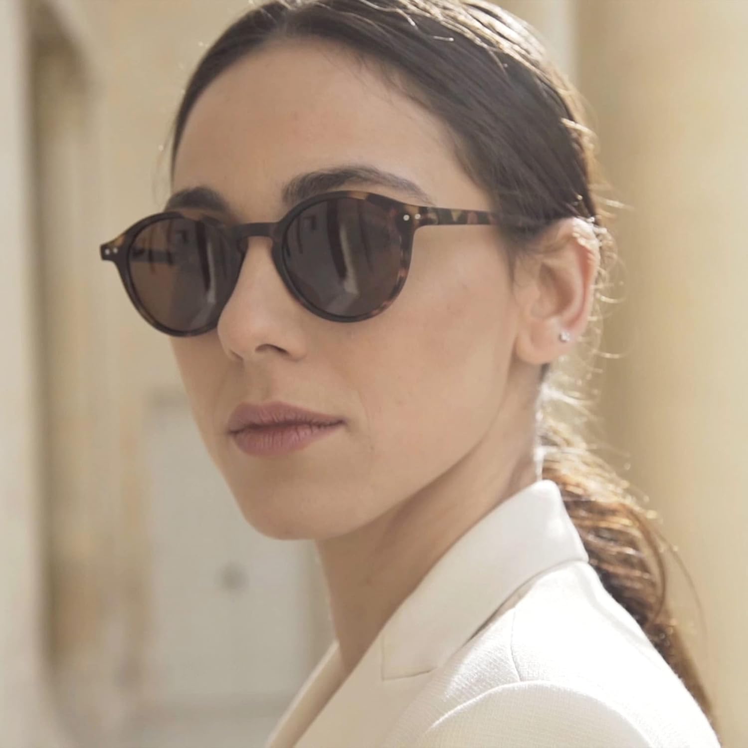 Lunettes de Soleil Polarisées pour Hommes et Femmes : Classiques Rétro Rondes Unisexes - Protection UV400 Cat.3 Tortue Matte + Marron
