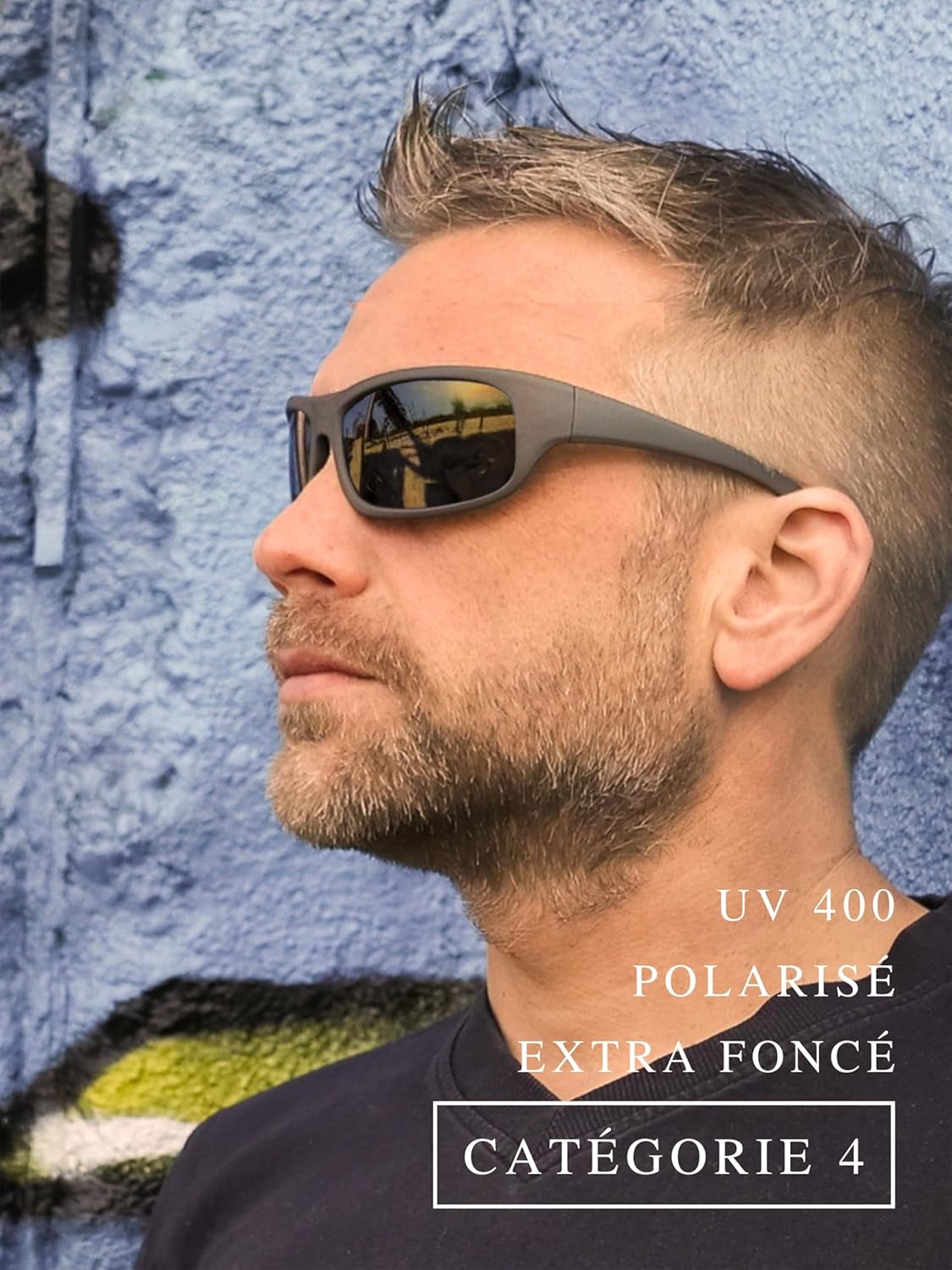 Lunettes de soleil verres polarisants EREBOS - Très foncés de cat - 4 - Protection UV 400 - Luminosité extrême - montagne et mer - Photophobie - sport - 24 g Größe L - Graue Gläser - Graue Tönung