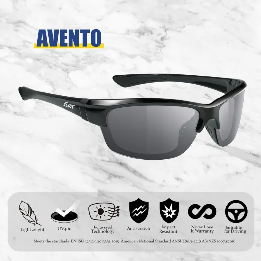 ICECUBE Avento Lunettes de soleil de sport polarisées UV400 avec fonction antidérapante et cadre léger pour homme et femme lors de la conduite, de la course Noir
