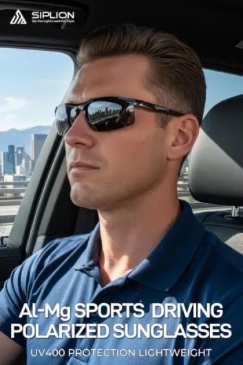 SIPLION Homme Lunettes De Soleil Sport Polarisées pour Homme avec monture en Al-Mg métal Cadre Super Léger UV400 CAT 3 CE Noir