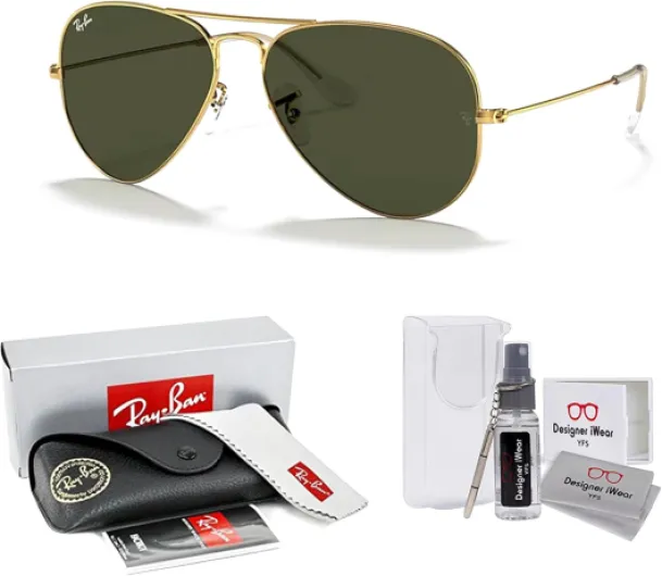 Ray-Ban Rb 3025 Montures de lunettes Mixte 58 mm Doré/Vert G-15 Polarisé