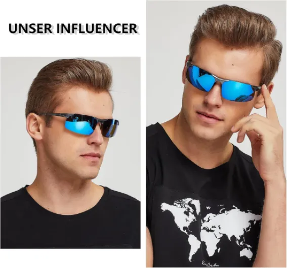 Lunettes de Soleil Polarisées UV400 pour Hommes en Fibre de Carbone pour Sports de Plein air avec Monture en Métal 8277 Gris Bleu
