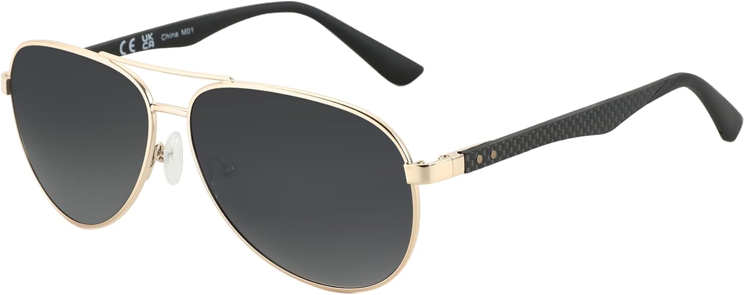 Pilot Lunettes de soleil polarisées Hommes Femmes Fibre de carbone Monture métallique Miroir Protection UV400 Unisexe Classique Style Rétro Monture Dorée / Verre Gris