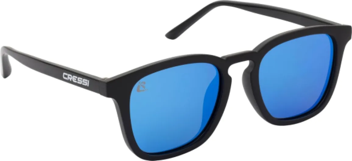 Riviera Sunglasses Black/Mirrored Lens Blue - Lunettes de Soleil Polarisées Hommes et Femmes, pour la Mer, la Navigation et la Pêche, Monture TR90 Noir, Verres TAC Bleu Miroir Noir/Verres Bleu Miroir