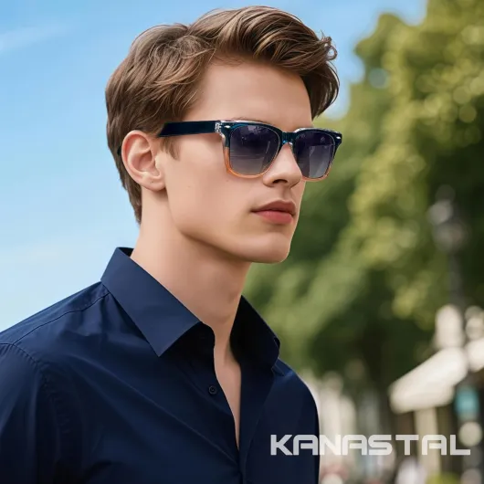Lunettes de Soleil Homme Femme Polarisées UV400 Carrées Élégantes - Monture TR90 Branches Acétate Tendance A04 Monture Transparente Bleu Foncé et Orange Verres Noirs Clair comme le montre l'image