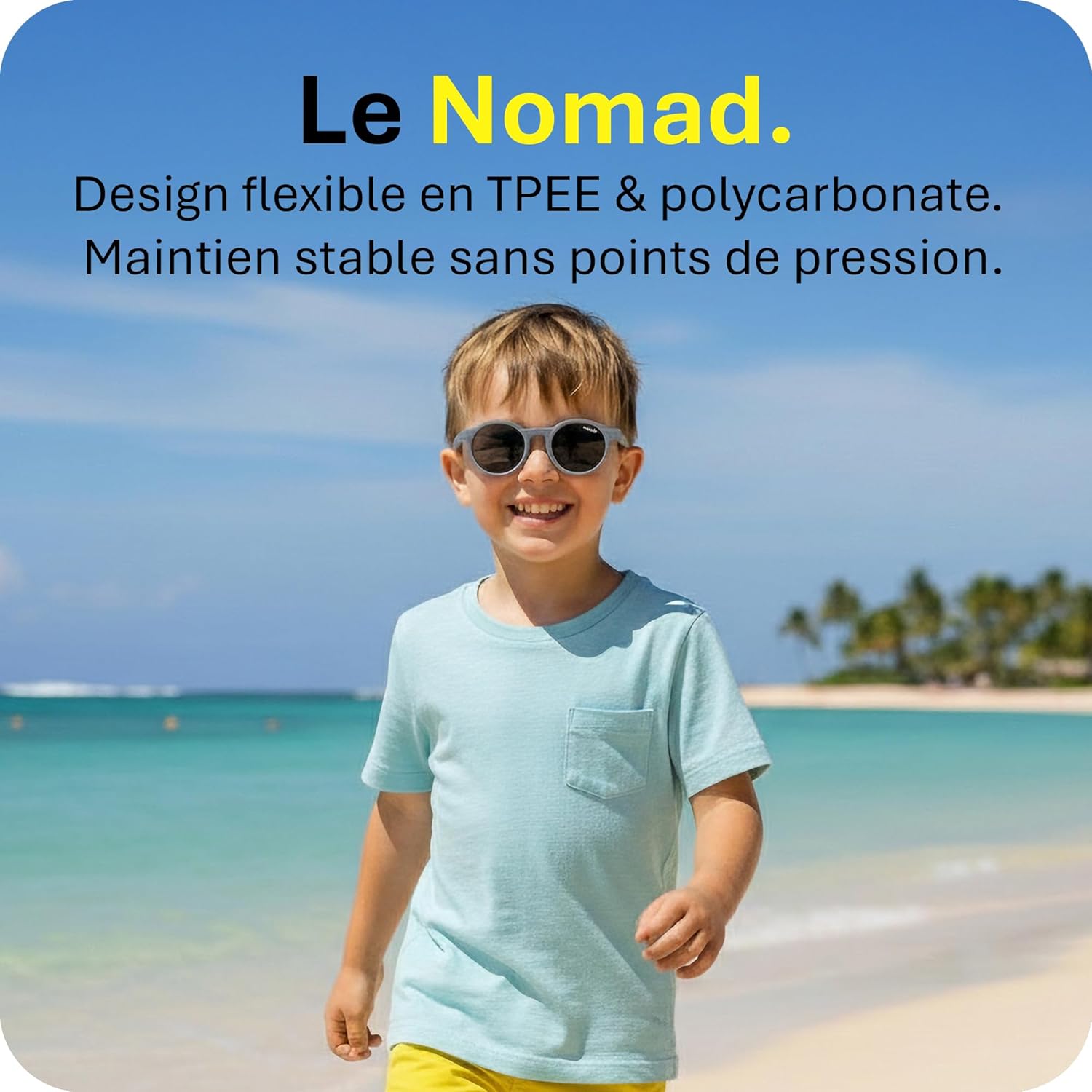 Lunettes de soleil enfant (3-6/6-9 ans) UV400 & verres catégorie 3 - Branches flexibles & légères en TPEE et polycarbonate - Design européen Bleu Pierre Transparent 3-6 ans