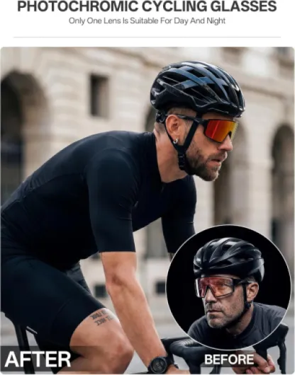 K473 Lunettes de Cyclisme Photochromiques et Colorées pour Hommes et Femmes, Lunettes de Soleil Sportives UV400 Baseball VTT 01 Verre photochromique rouge