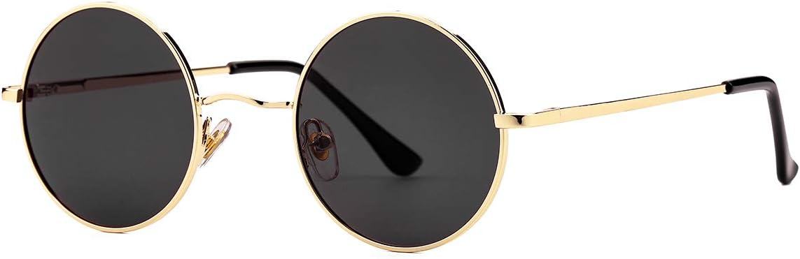 Gleyemor John Lennon – Lunettes de soleil polarisées rondes pour homme et femme – Lunettes de soleil rondes rouges et jaunes – 05 doré/gris, taille S