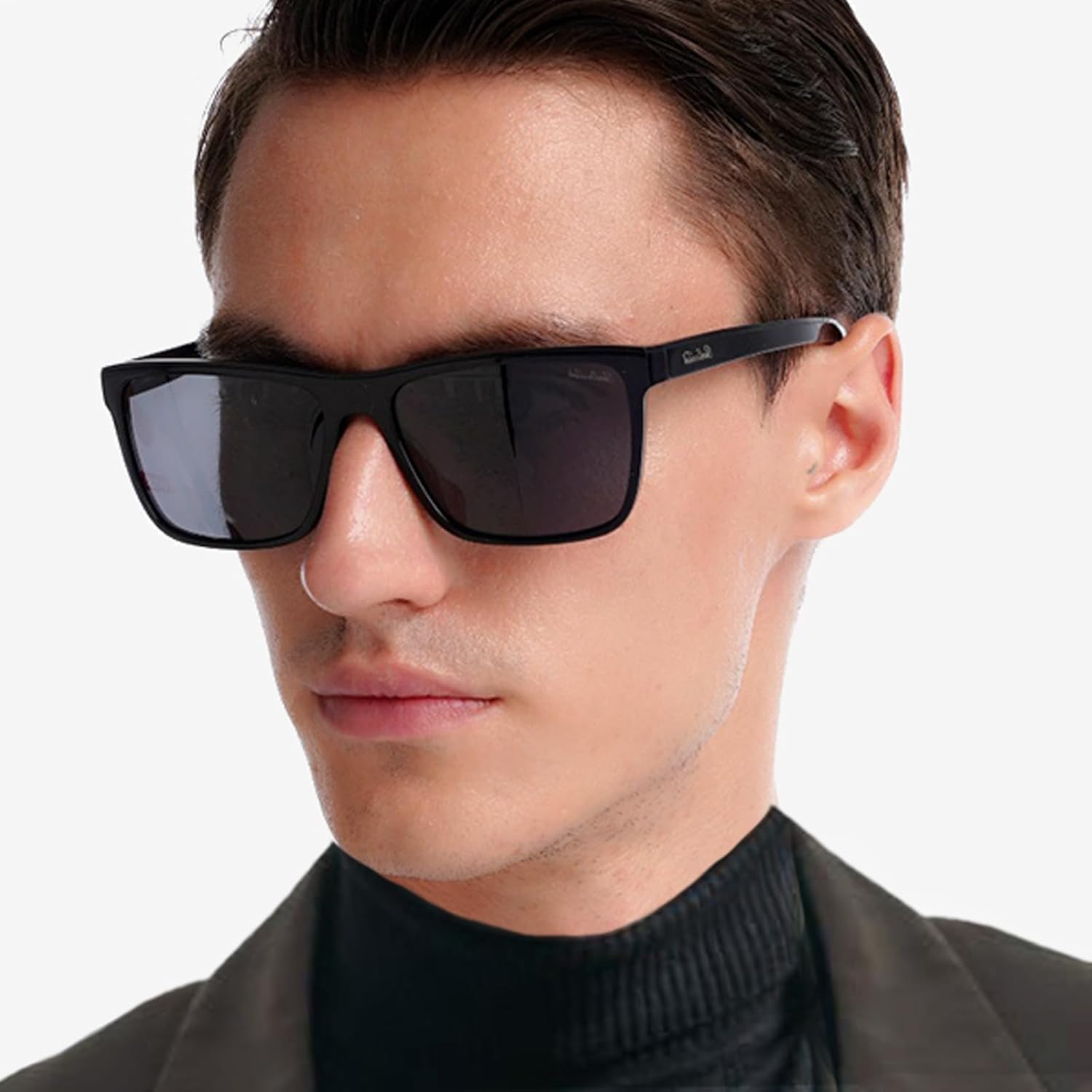 GROSSE TÊTE lunette de soleil homme polarisée avec protection UV, ont un cadre oversized de 150 mm de large pour les visages larges Noir XL Gris