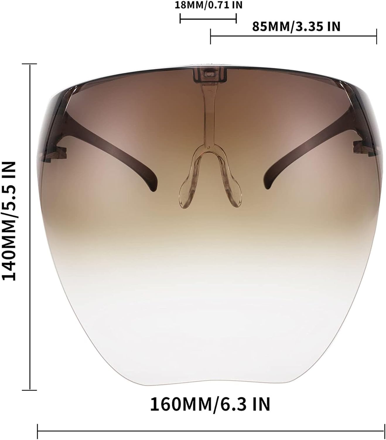 Lunettes à Visière Futuristes pour la Protection UV sur le Visage Lunettes de Soleil Visage Complet Hommes et Femmes Protection Faciale B2781 Dégradé de Marron 160 Millimètres