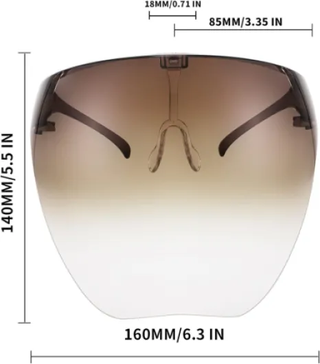 Lunettes à Visière Futuristes pour la Protection UV sur le Visage Lunettes de Soleil Visage Complet Hommes et Femmes Protection Faciale B2781 Dégradé de Marron 160 Millimètres