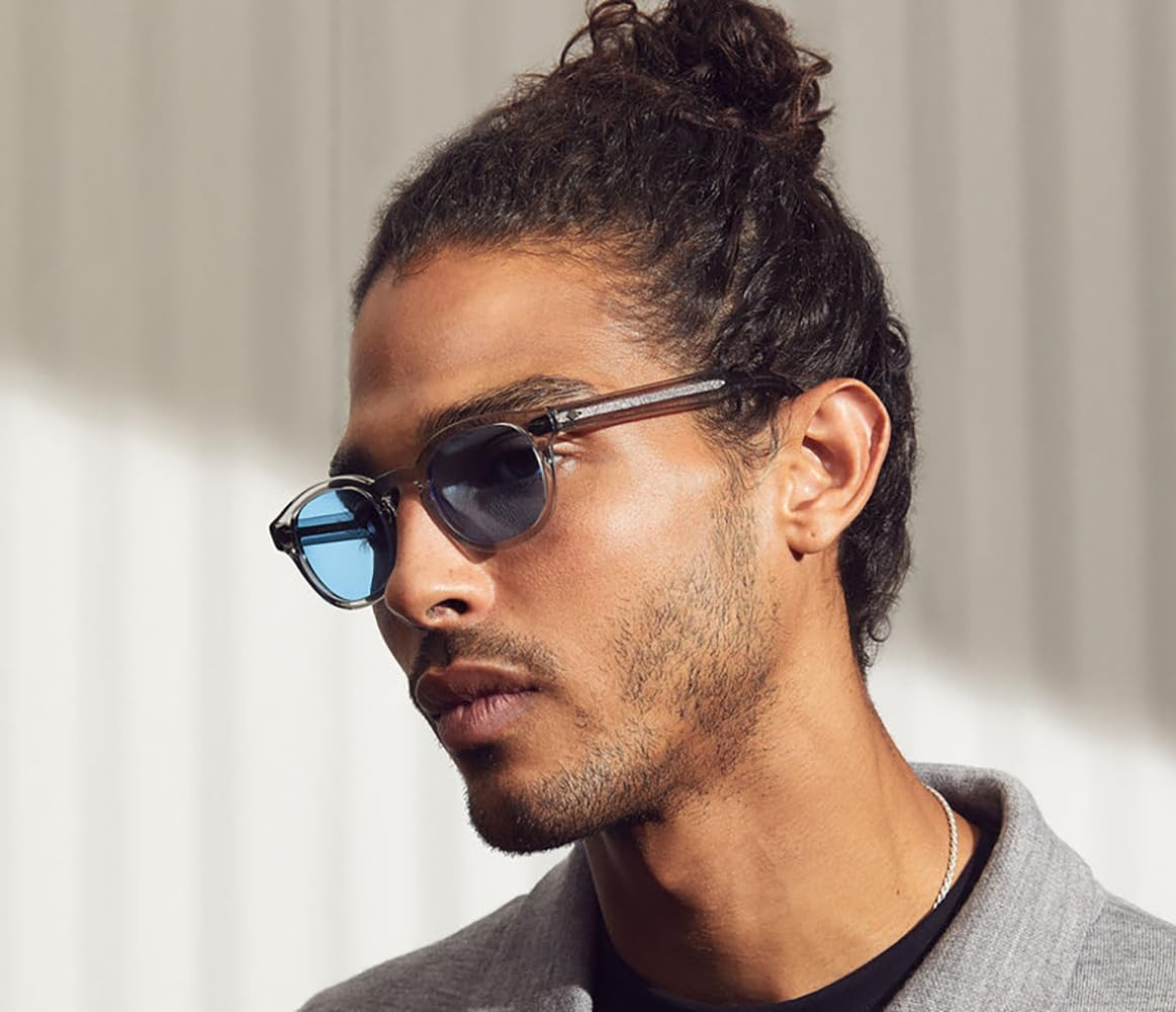 Gtand Lunettes de soleil teintées rondes vintage rétro pour homme et femme 46 mm Monture Gris Cristal C23/Verres Teintés Bleus 46 - Millimètres