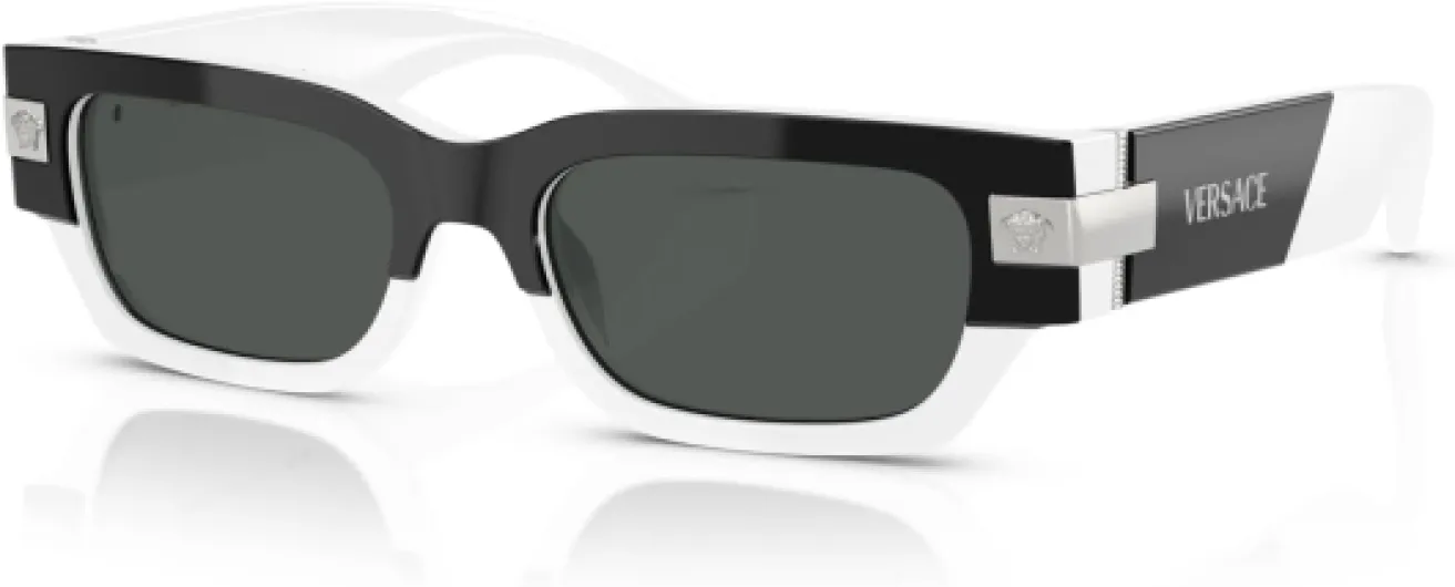 Versace Lunettes de soleil homme monture noire verres gris foncé 53 mm XXL Top Noir/Blanc