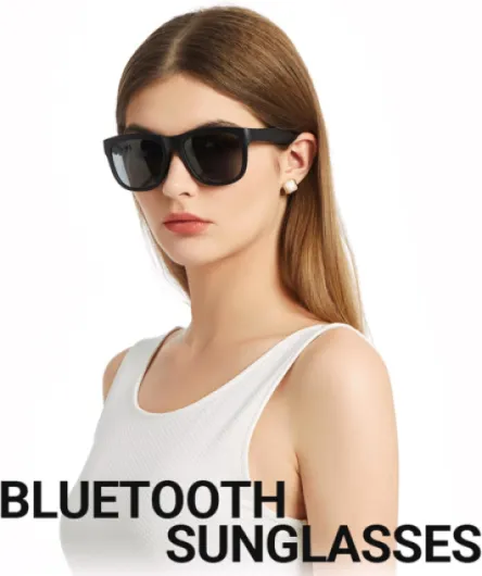 GS01 Lunettes de soleil Bluetooth intelligentes, lunettes de soleil audio avec haut-parleur, verres polarisés, contrôle tactile, musique à oreilles ouvertes et mains libres (Noir)