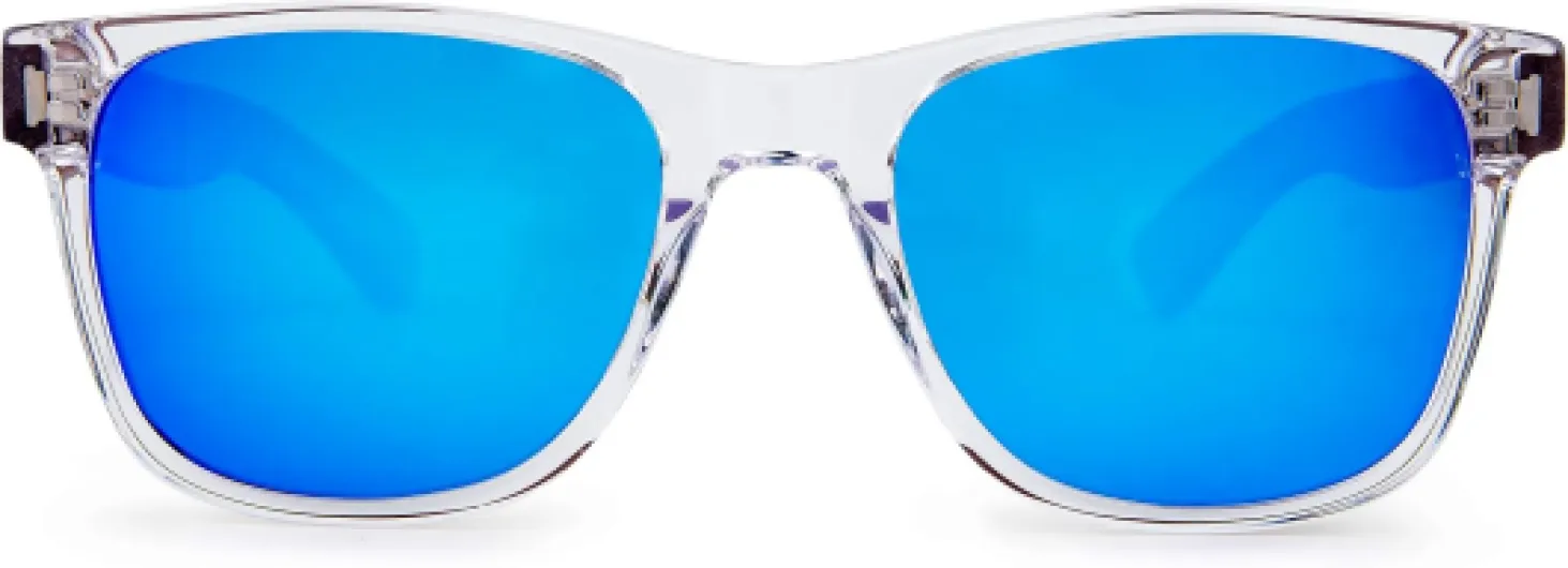 Lunettes de Soleil Hommes et Femmes - Cadre en Acétate avec Branches en Bois de Noyer Ébène Zèbre ou Bambou - Polarisées UV400 Cat3 CE Monture Transparente - Branches Noyer Bleu
