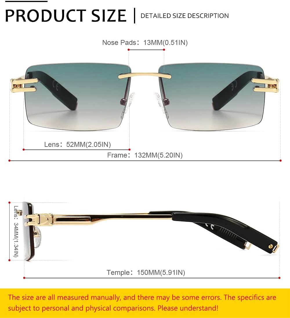 Lunettes de soleil rétro sans monture pour hommes femmes lunettes de soleil à monture ultra-petite rectangulaire voir à travers les lunettes de lentille 6