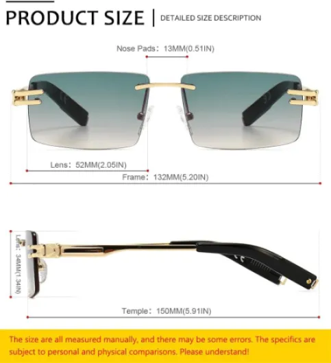 Lunettes de soleil rétro sans monture pour hommes femmes lunettes de soleil à monture ultra-petite rectangulaire voir à travers les lunettes de lentille 6