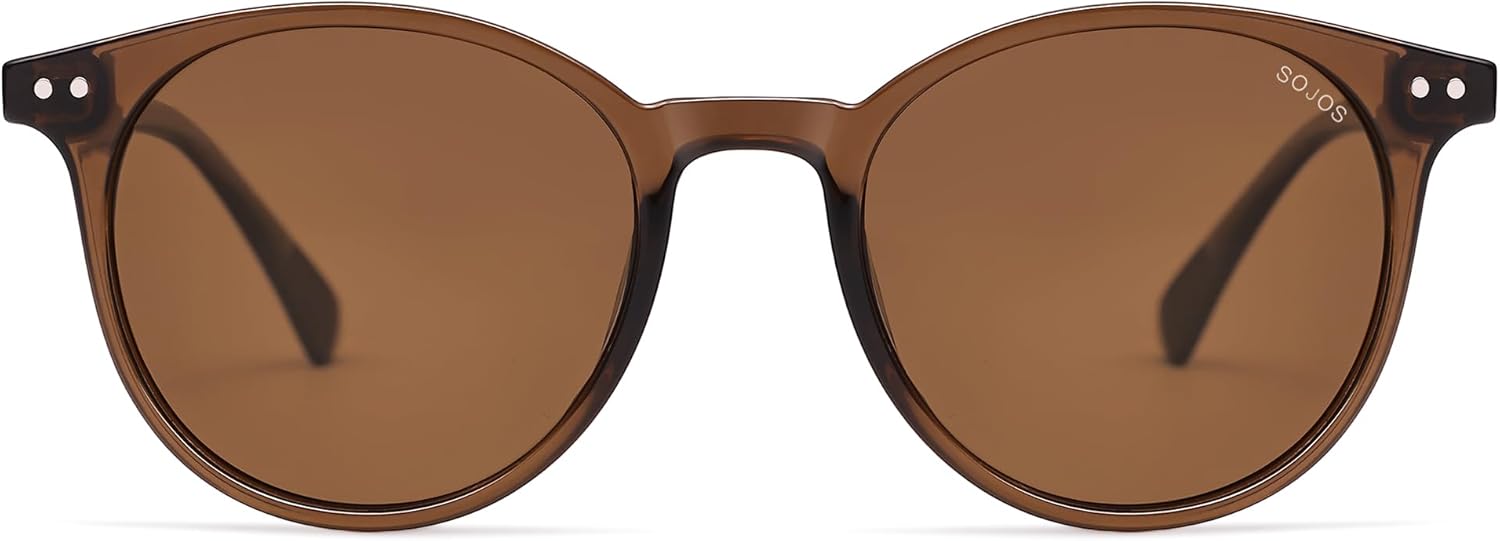 Lunettes de soleil polarisées rondes Femmes Hommes Protection UV400 Vintage Ronde MAY SJ2113 Marron