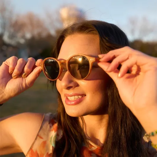 Lunettes de Soleil Polarisées pour Hommes et Femmes : Classiques Rétro Rondes Unisexes - Protection UV400 Cat.3 Marron Demi / Vert