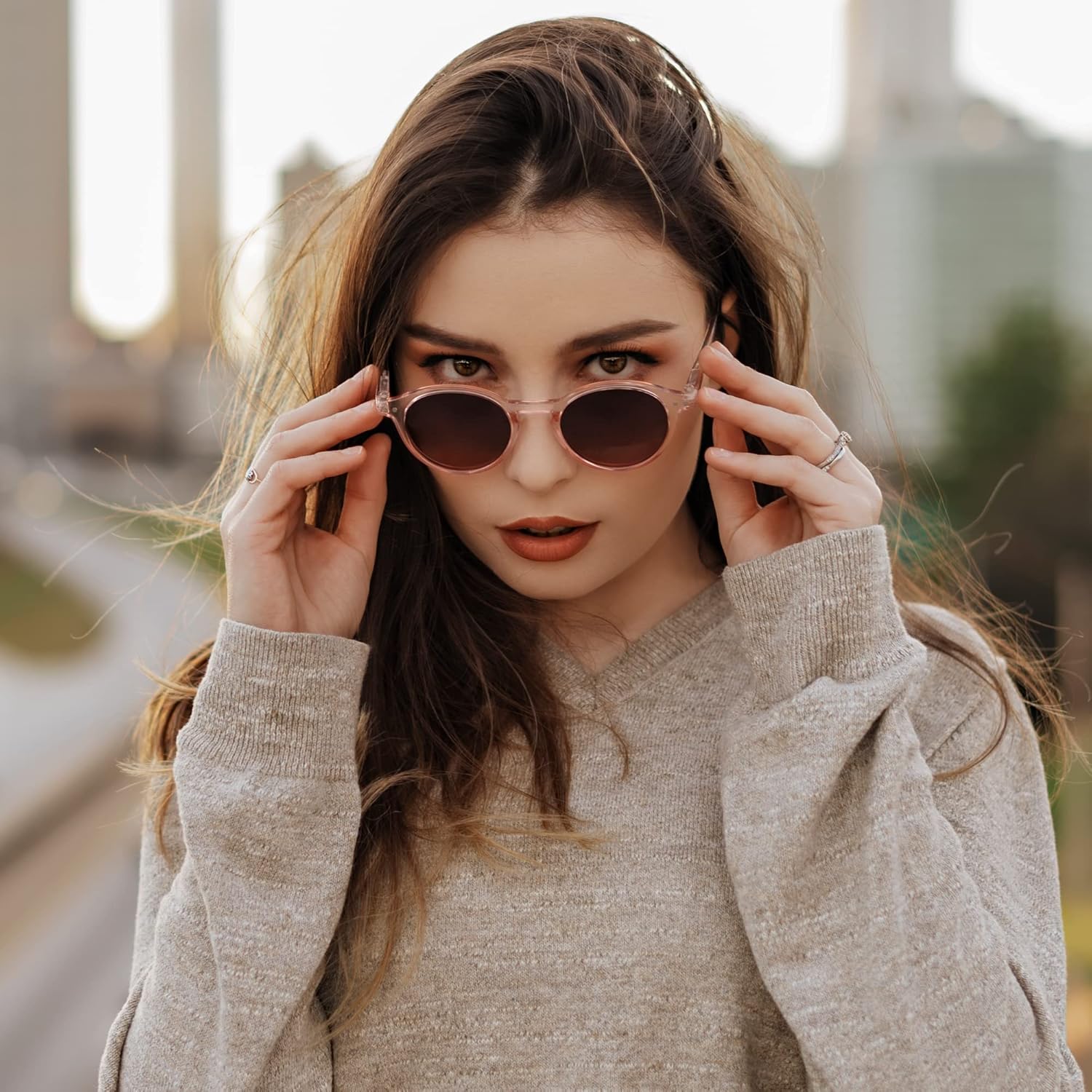 Lunettes de Soleil Polarisées pour Hommes et Femmes : Classiques Rétro Rondes Unisexes - Protection UV400 Cat.3 Rouge / Thé