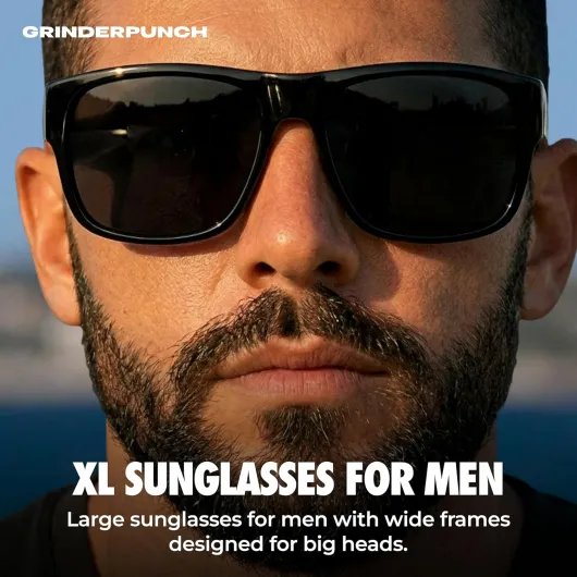 GrinderPUNCH Surdimensionnées Lunettes de Soleil Polarisées Homme Grandes Lunettes Monture Large Tendance Idéal Visage Large Gloss / Noir Super Foncé