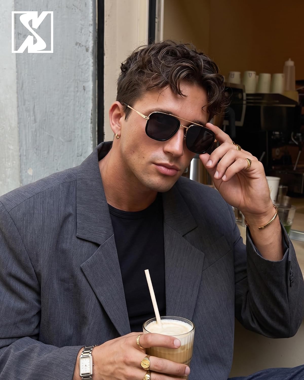 Lunettes de soleil Hommes Femmes Rétro Pilote Carré Cadre en métal Rectangle Classique Mode Lunettes 4a