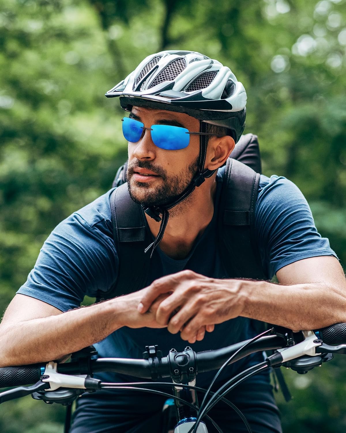 Lunettes de Soleil Sport pour Homme Femme Cadre Incassable TR90 Sans Monture pour Courir Pêche Baseball Conduite Polarisé Miroir Bleu